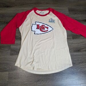 Fanatics Mens Large Raglan Shirt Red Cream Chiefs Mathieu Super Bowl LIV Champ